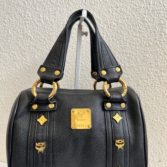 MCM Black Leather Handbag with Gold Accents
